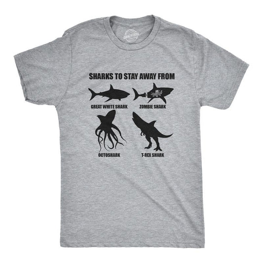 Mens Sharks to Stay Away From T Shirt Funny Ridiculous Sharks Joke Tee for Guys Mens Funny T Shirts Cool Tees Soft Stylish Casual Menswear Funny Sarcastic Short Sleeve Novelty Tees for Guys Light Grey