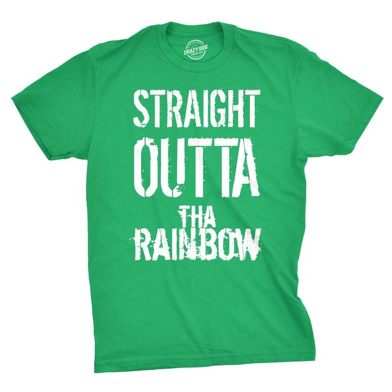 Mens Straight Outta The Rainbow Funny Irish Saint Patricks Day St Patty T Shirt Mens Funny T Shirts Cool Tees Soft Stylish Casual Menswear Saint Patrick's Day Apparel for Men Funny Music Short Sleeve Green