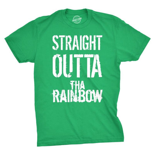 Mens Straight Outta The Rainbow Funny Irish Saint Patricks Day St Patty T Shirt Mens Funny T Shirts Cool Tees Soft Stylish Casual Menswear Saint Patrick's Day Apparel for Men Funny Music Short Sleeve Green