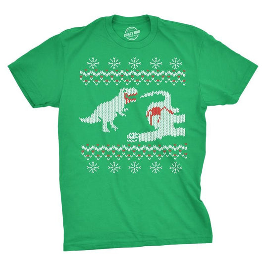 Mens T Rex Dinosaur Snack Funny Ugly Christmas Holiday T shirt Mens Funny T Shirts Cool Tees Soft Stylish Casual Menswear Christmas Apparel for Men Funny Dinosaur Short Sleeve Novelty Tees for Guys Green