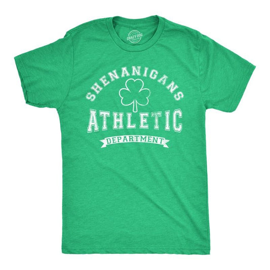Mens Tee Shenanigans Athletic Department Funny St Patricks Day Graphic T Shirt Mens Funny T Shirts Cool Tees Soft Stylish Casual Menswear Saint Patrick's Day Apparel for Men Funny Sarcastic Short Green -