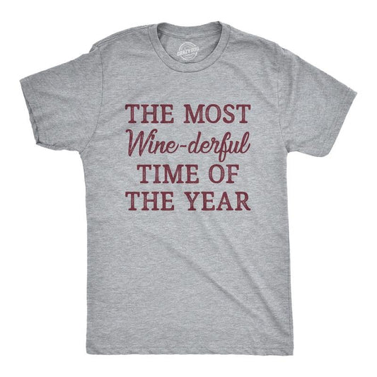 Mens The Most Winederful Time Of The Year T Shirt Funny Xmas Holiday Wine Drinking Lovers Tee For Guys Mens Funny T Shirts Cool Tees Soft Stylish Casual Menswear Christmas Apparel for Men Funny Wine Light Grey