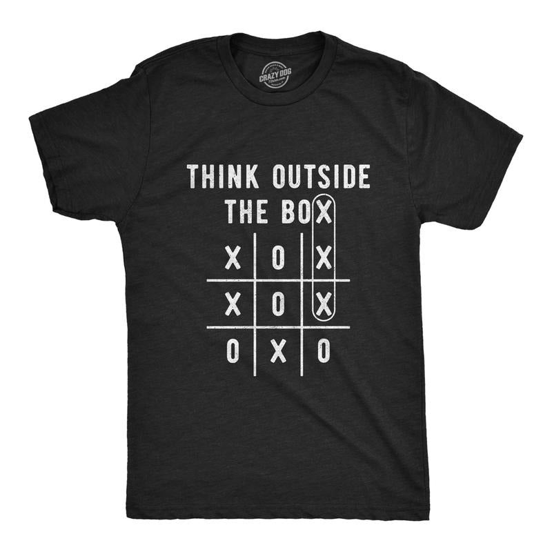 Mens Think Outside the Box Tic Tac Toe Tshirt Funny Clever Trick Board Game Graphic Tee