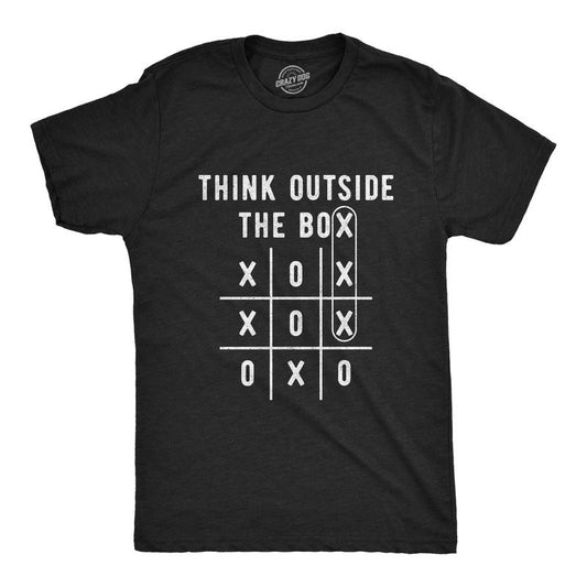 Mens Think Outside the Box Tic Tac Toe Tshirt Funny Clever Trick Board Game Graphic Tee