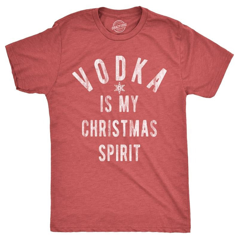 Mens Vodka Is My Christmas Spirit T Shirt Funny Xmas Holiday Booze Drinking Lovers Tee For Guys Mens Funny T Shirts Cool Tees Soft Stylish Casual Menswear Christmas Apparel for Men Funny Liquor Short Red -