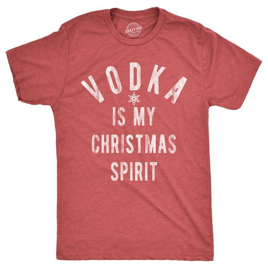 Mens Vodka Is My Christmas Spirit T Shirt Funny Xmas Holiday Booze Drinking Lovers Tee For Guys Mens Funny T Shirts Cool Tees Soft Stylish Casual Menswear Christmas Apparel for Men Funny Liquor Short Red -