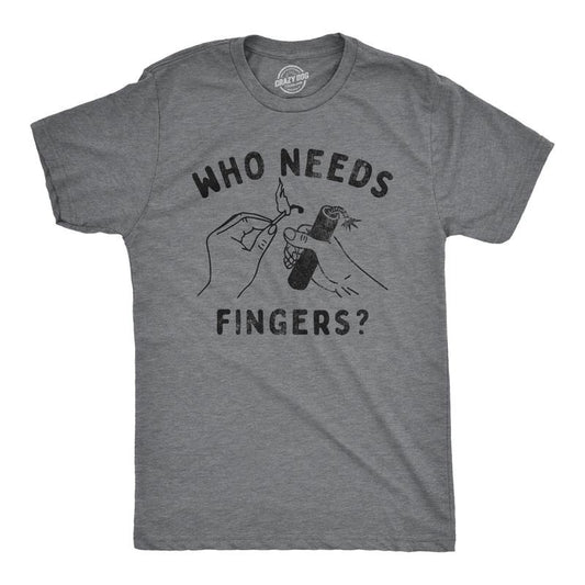 Mens Who Needs Fingers T Shirt Funny Fourth Of July Fireworks Exploding Joke Tee for Guys Mens Funny T Shirts Cool Tees Soft Stylish Casual Menswear Patriotic Apparel for Men Funny Sarcastic Short Dark Grey