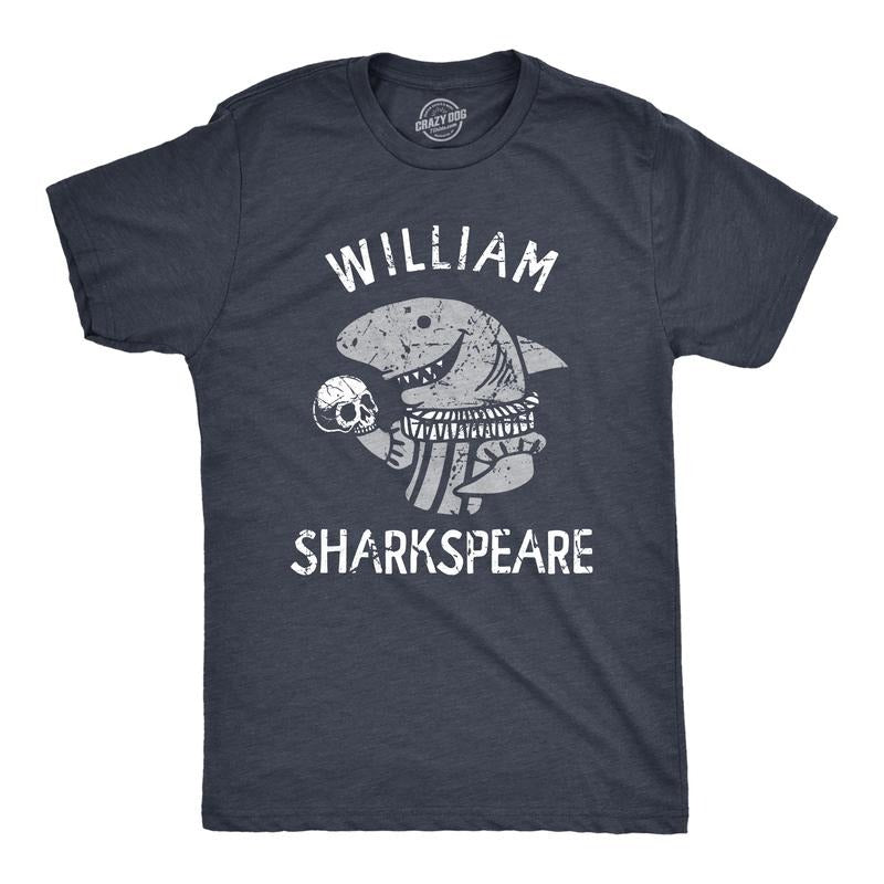 Mens William Sharkspeare T Shirt Funny Shark Week Shakespeare Joke Tee For Guys Mens Funny T Shirts Cool Tees Soft Stylish Casual Menswear Shark Apparel for Men Funny Sarcastic Short Sleeve Novelty Navy -