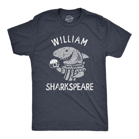Mens William Sharkspeare T Shirt Funny Shark Week Shakespeare Joke Tee For Guys Mens Funny T Shirts Cool Tees Soft Stylish Casual Menswear Shark Apparel for Men Funny Sarcastic Short Sleeve Novelty Navy -