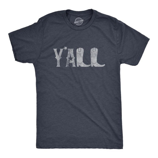 Mens Y'all Boots T Shirt Funny Country Cowboy Southern Graphic Novelty Tee Mens Funny T Shirts Cool Tees Soft Stylish Casual Menswear Funny Music Short Sleeve Novelty Tees for Guys Navy