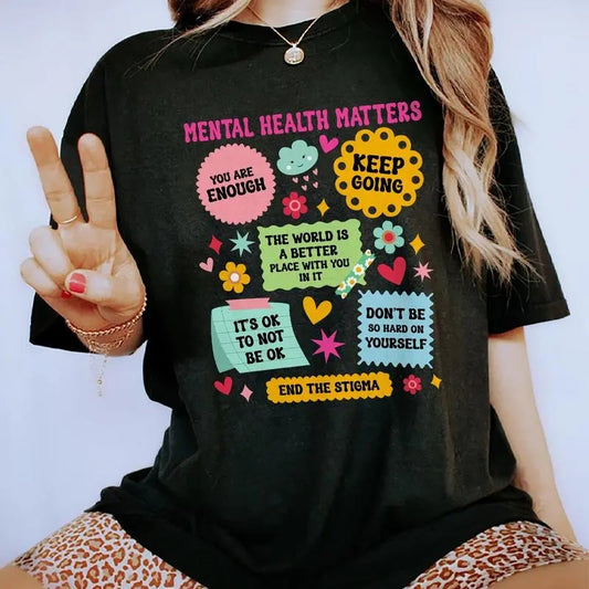 Mental Health Matters Shirt, Mental Health Awareness Tee, Inspirational Graphic Printed Short Sleeve Tee Shirt, Cotton Fabric Comforts Shirt For Girl, Women's Tops, Gift For Her, Womenswear, Cotton Fabric Relaxed Fit Chic Style, gift for friends
