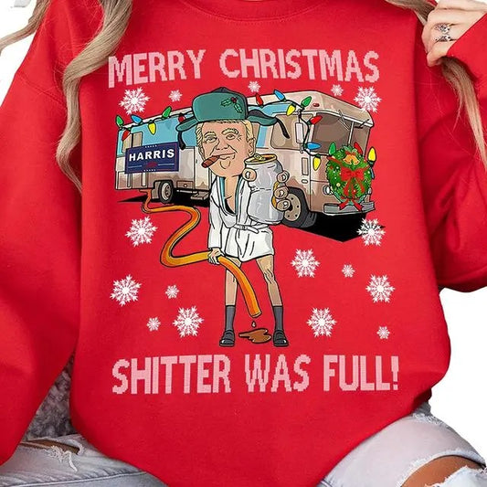 Merry Christmas For Trum Shitter Was Full Sweatshirt, Shitter Was Full Shirt, Vintage Christmas Tshirt, For Men, For Women