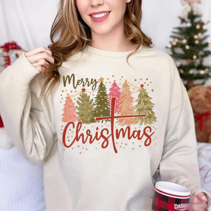 Merry Christmas Sweatshirt Tshirt, Christmas Cross Shirt, Merry Christmas With Cross Tshirt, Unisex Short Sleeve Tee