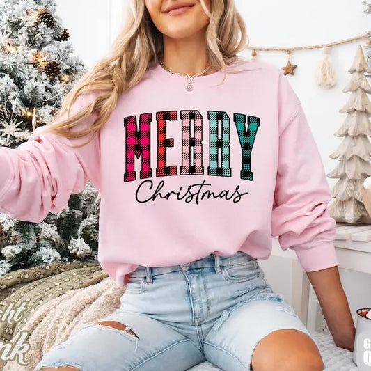 Merry Christmas Sweatshirt, Cute Buff@lo Plaid Sweater, Christmas Family Crewneck, Winter Holiday Sweater, Xmas Gift Idea, Woman Xmas Shirt