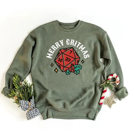 Merry Critmas DND Sweatshirt, Dungeons and Dragons Christmas Sweatshirt, Christmas Sweatshirt For DnD Fans, Polyhedral Dice Xmas Hoodie, Christmas Sweater, DnD and Pathfinder Gift, Dungeon Master Shirt, Dnd Christmas Shirt, Dnd Gift For Christmas