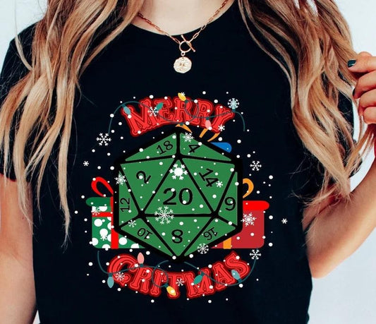 Merry Critmas DnD T-shirt | Dnd gift | Dungeons and Dragons present | rpg | dice | d20