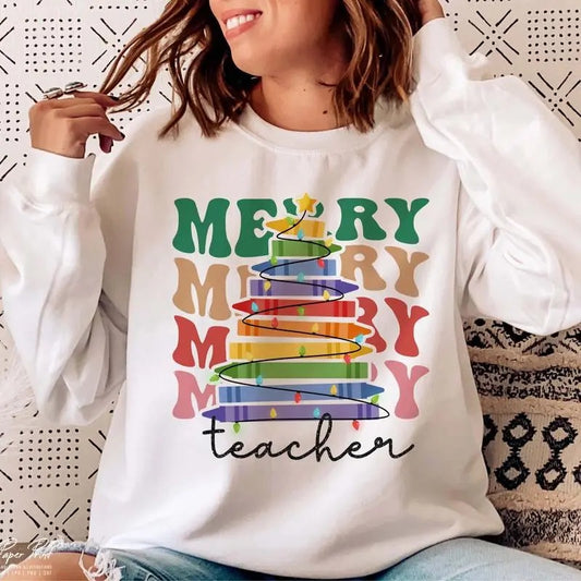 Merry Teacher T-Shirt, Teacher Christmas Sweatshirt, Christmas Gifts for Teachers, Merry Christmas Clothing, Unisex
