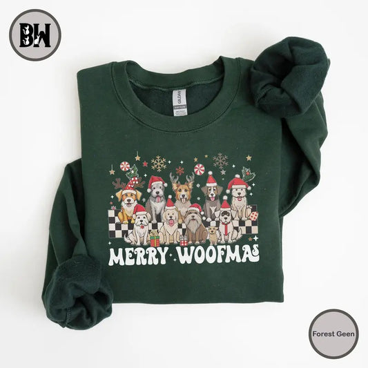 Merry Woofmas Sweatshirt, Xmas Dog Shirt, Dog Christmas Shirt, Christmas Dog Sweatshirt, Dog Mom Shirt, Dog Lover Gift, Funny Holiday Shirt