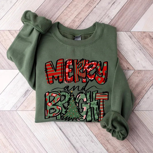 Merry and Bright Sweatshirt T-shirt Hoodie, Christmas Shirts, Family Christmas Hoodies, Christmas Sweatshirts for Women, Merry Christmas Sweatshirt