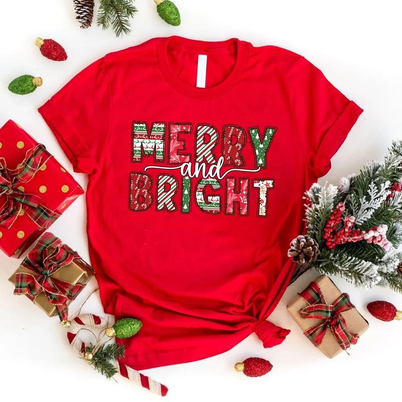 Merry and Bright T-shirt, Christmas Tee, Christmas Gift, Cute Xmas Shirt, Holiday Tshirt, Merry Christmas Family, Happy Xmas