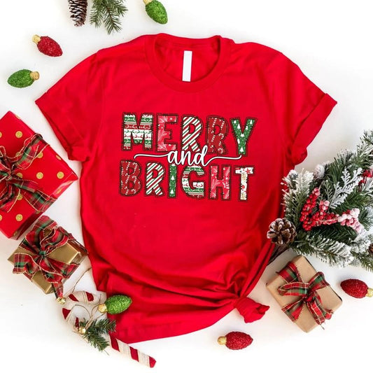 Merry and Bright T-shirt, Christmas Tee, Christmas Gift, Cute Xmas Shirt, Holiday Tshirt, Merry Christmas Family, Happy Xmas