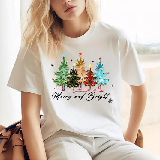 Merry and Bright Trees, Women's Christmas Shirt, Xmas Gift, Chic Winter Shirt, Cute Holiday Tee, Christmas Tree Shirt, Christmas Outfit
