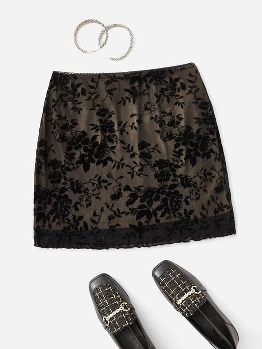 Mesh Floral Bodycon Comfortable Mini Lace Skirt Y2K High Waist Frill Trim Pencil Short Skirts