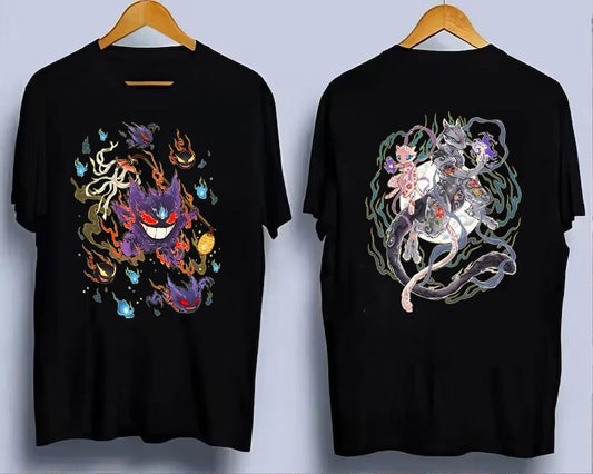 Mew and Gengar Tee Shirt, Gengar Ghost Pokémon T-Shirt, Legendary Pokémon, Mew, Mewtwo Shirt, Ghost Legend, Anime, Dark Evolution Tee