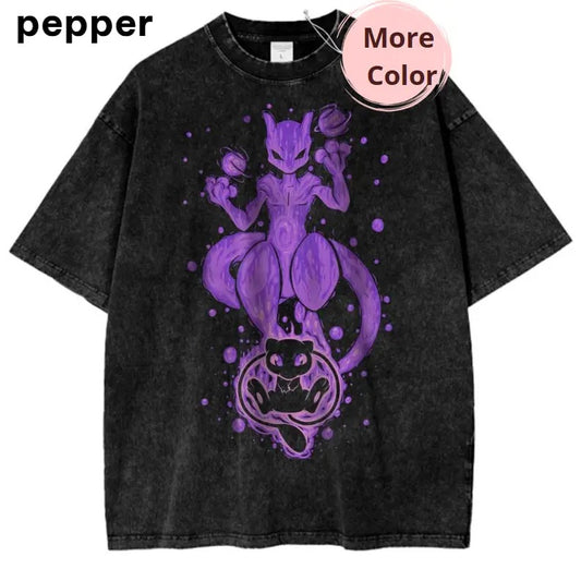 Mewtwo Mew Pokemon Anime Vintage Tee Shirt for Fans and Collectors, Anime Graphic Tee, Vintage T-Shirt Menswear Top Underwear Tshirt Shortsleeve Women