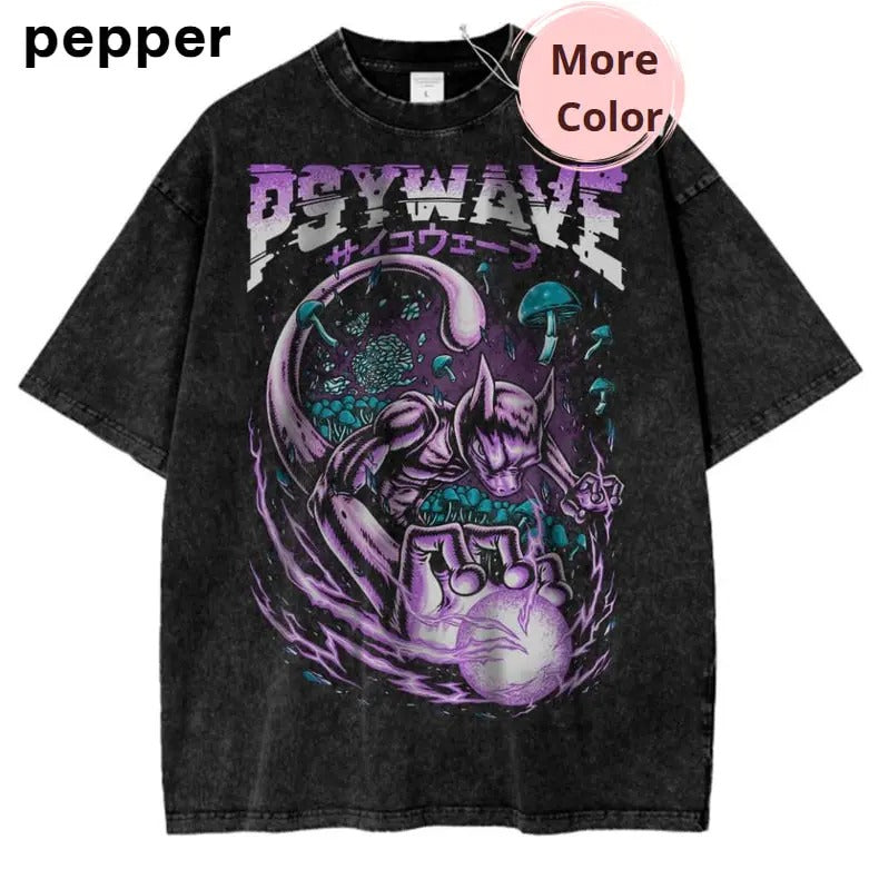 Mewtwo Vintage Pokemon Anime T-Shirt, PKM Graphic Tee, PSY WAVE T-shirt, Anime Graphic Tee, Vintage T-Shirt Menswear Top Underwear Tshirt