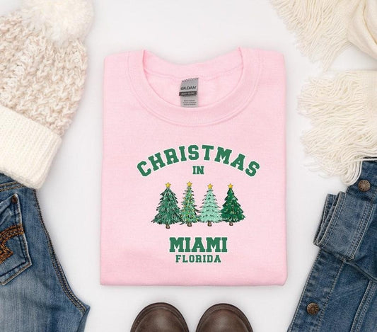 Miami Christmas Sweatshirt, Florida Sweater, State Shirt, Personalized City Name Shirt, Christmas Trip Sweatshirt, Christmas tree  T-shirt, sweater and Hoodie