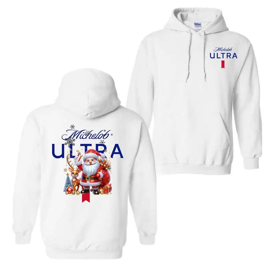 Michelob Ultra Santa Christmas 2 Sided Hoodie T-Shirt, Christmas 2024 Shirt, Unisex Shirt For Men And Women Fabric Menswear