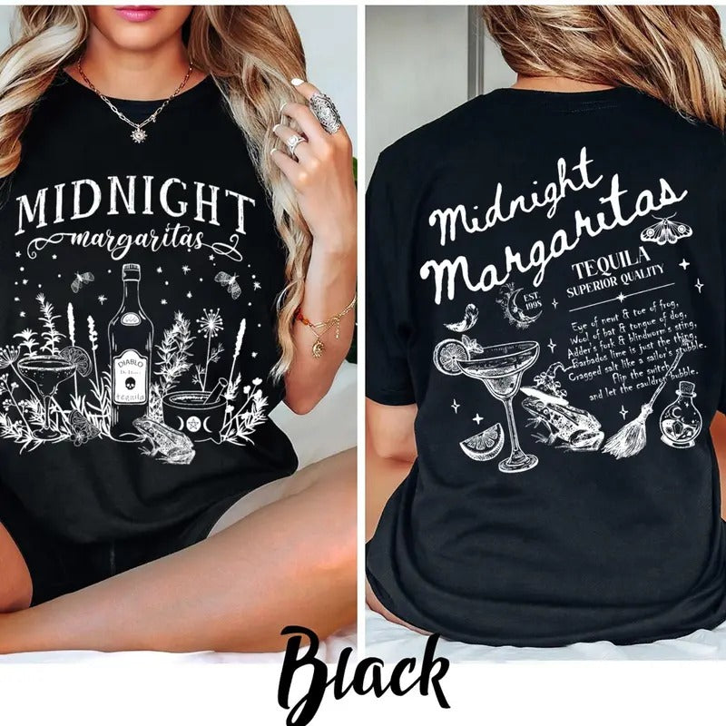 Midnight Margaritas Practical Magic Halloween Shirt, Witchy Shirt, Drinking Witch Shirt, Halloween Casual Cotton
