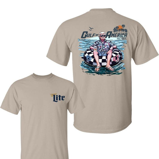 Miler Lite Trum Chillin on the Gulf of America 2 Sided Shirt, Miler Lite Shirt, Crewneck Graphic Printed Unisex Cotton T-shirt for Men for Women