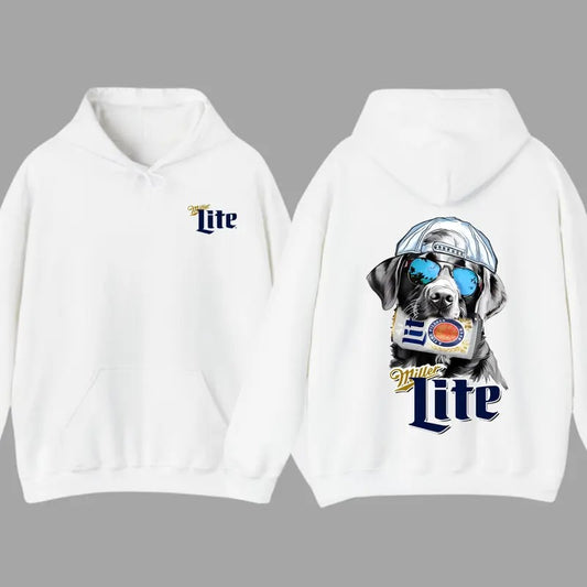 Miller Lite Black Labrador Hunting Dog 2 Sided Hoodie, t-shirt, Outdoors Funny Beer Printed Fabric Menswear Fabric Menswear Fabric Menswear