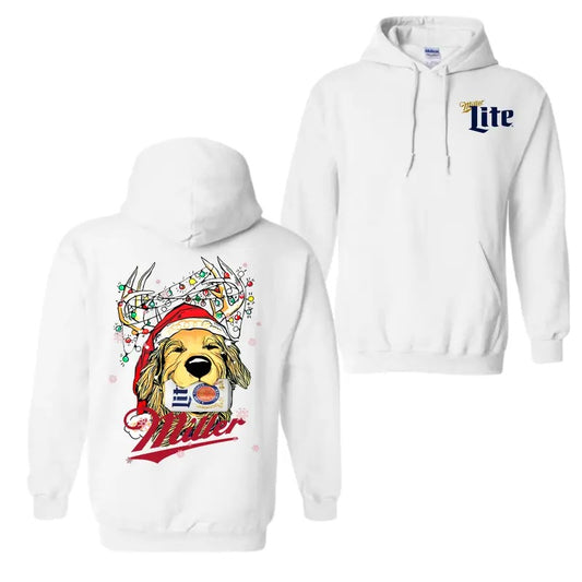 Miller Lite Christmas Hoodie, Festive Holiday Design With Dog And Antlers, For Men And Women, Trendy Shirt
