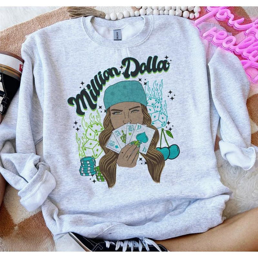 Million Dolla Cards Sweatshirt, vintage crewneck sweatshirts, western outfit women, cowgirl outfits, western clothing stuff tops, country concert outfits, western style clothes