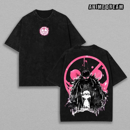 [ Mineral Wash ] Donquixote Doflamingo Vintage Retro Tee , Vintage 90S Anime Manga Unisex Oversize Anime Manga Washed Heavyweight Cotton TShirt