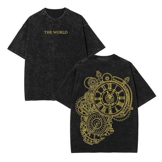 [ Mineral Wash ] Edition "The World" Jojos Bizarre Adventure Anime Oversize Lightweight Washed Tee, Gift For Anime Lover Menswear Top Shirts Men