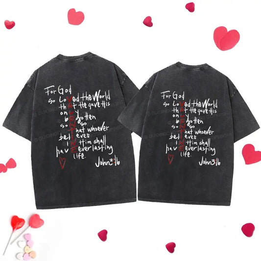 [ Mineral Wash ] For God So Loved Christian Washed Shirt Jesus Graphic Washed Style Shirt