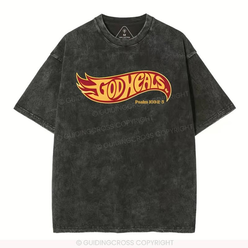 [ Mineral Wash ] God Heals Christian Washed TShirt Jesus Graphic Washed Style Shirt