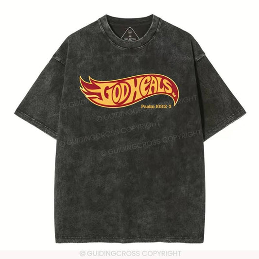 [ Mineral Wash ] God Heals Christian Washed TShirt Jesus Graphic Washed Style Shirt