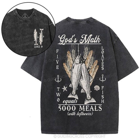 [ Mineral Wash ] God's Math Christian Washed Shirt Jesus Graphic Washed Style Shirt