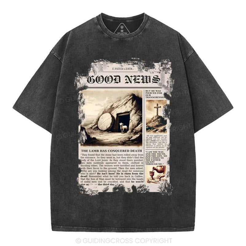 [ Mineral Wash ] Good News Christian Washed Shirt Jesus Graphic Washed Style Shirt