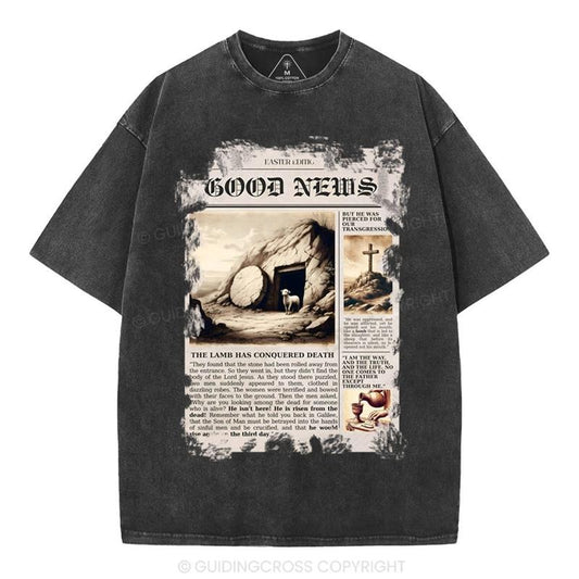 [ Mineral Wash ] Good News Christian Washed Shirt Jesus Graphic Washed Style Shirt