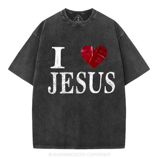 [ Mineral Wash ] I Love Jesus Christian Washed TShirt Jesus Graphic Washed Style Shirt