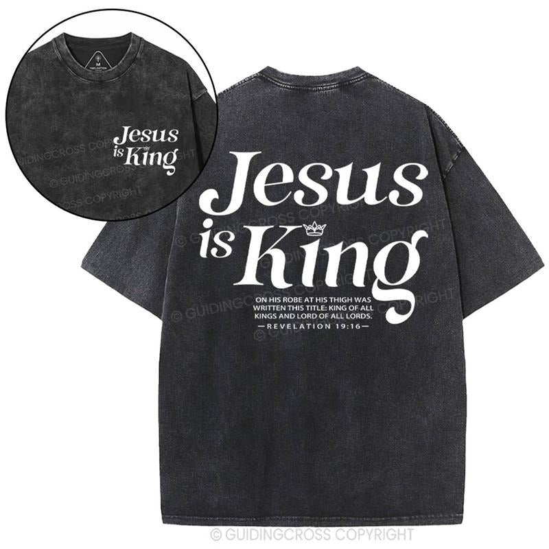 [ Mineral Wash ] Jesus Is King Christian Washed TShirt Jesus Graphic Washed Style Shirt