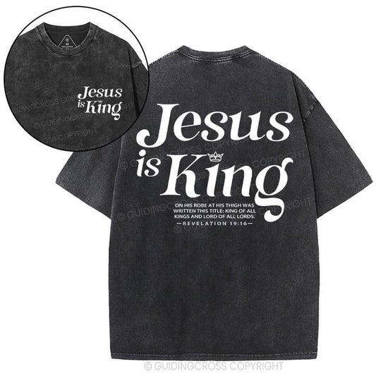[ Mineral Wash ] Jesus Is King Christian Washed TShirt Jesus Graphic Washed Style Shirt