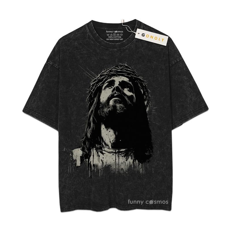 [ Mineral Wash ] Jesus Shirt Christian Graphic Tee Religious Washed Gifts For Him Or Her Crewneck Catholic Streetwear Faith Tshirt Easter Apparel