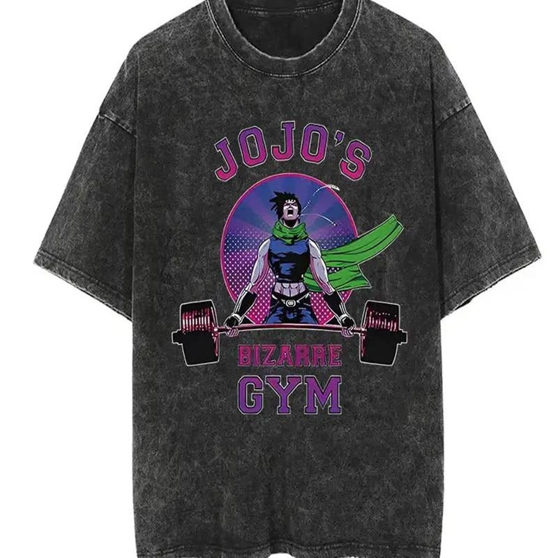 [ Mineral Wash ] JoJo's Bizarre Gym Tee Anime Fan Lovers Streetwear & Washed Gym Style Shirt